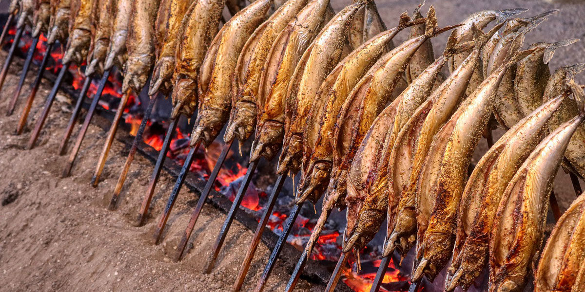 Makrelen Fisch über Feuer