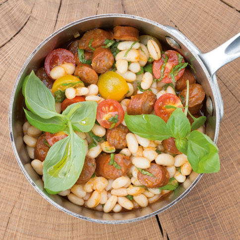 Bohnensalat mit Chistorra und Minze