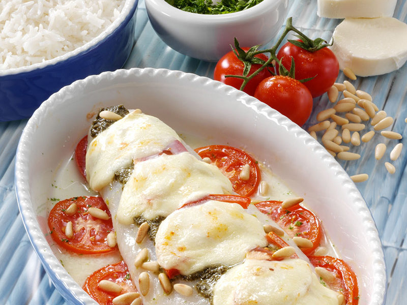 Überbackenes Pangasiusfilet mit Pesto