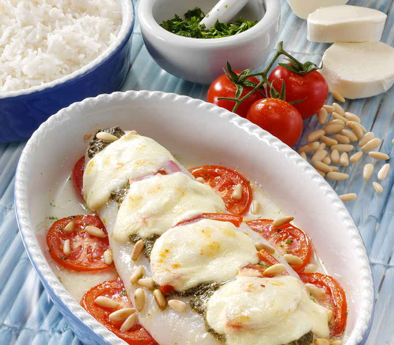 Überbackenes Pangasiusfilet mit Pesto