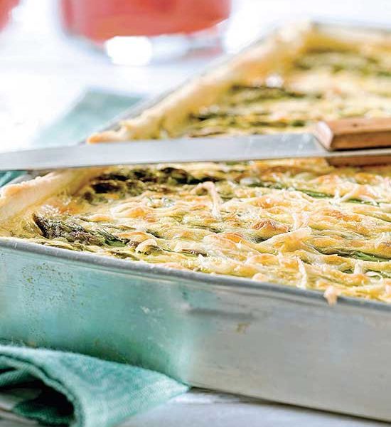 Spargel-Quiche mit Schinken und Orangenschale