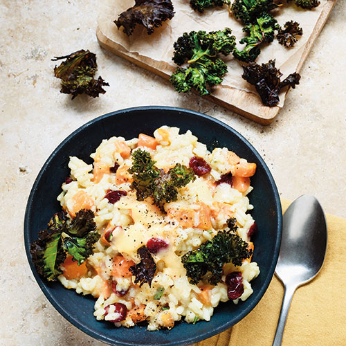 Süsskartoffel-Risotto mit Grünkohlchips und Vacherin Fribourgeois AOP