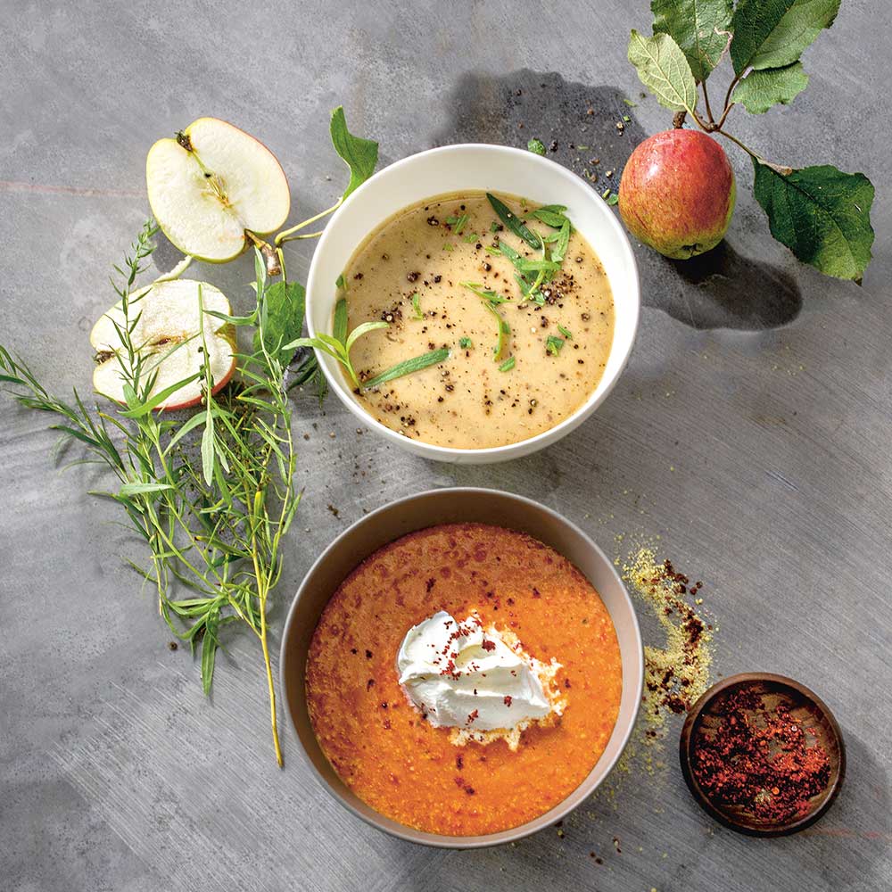 Apfel-Zwiebel Suppe und Paprikasuppe